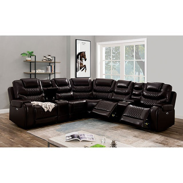  Furniture of America Mariah Power Reclining Leather Look Sectional CM6895BR-SECT IMAGE 1