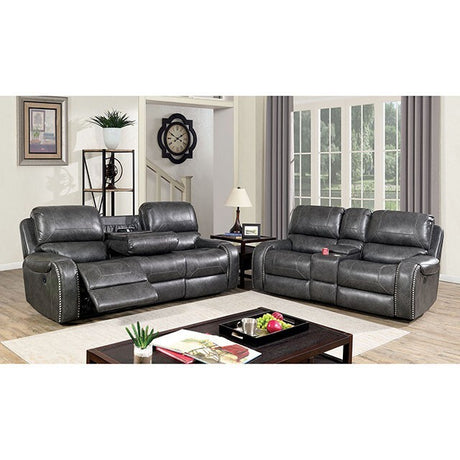  Furniture of America Walter Reclining Leather Look Loveseat with Console CM6950GY-LV IMAGE 2
