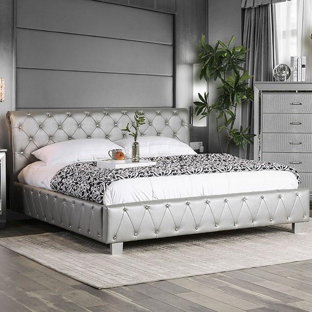  Furniture of America Juilliard California King Upholstered Platform Bed CM7056SV-CK-BED-VN IMAGE 1