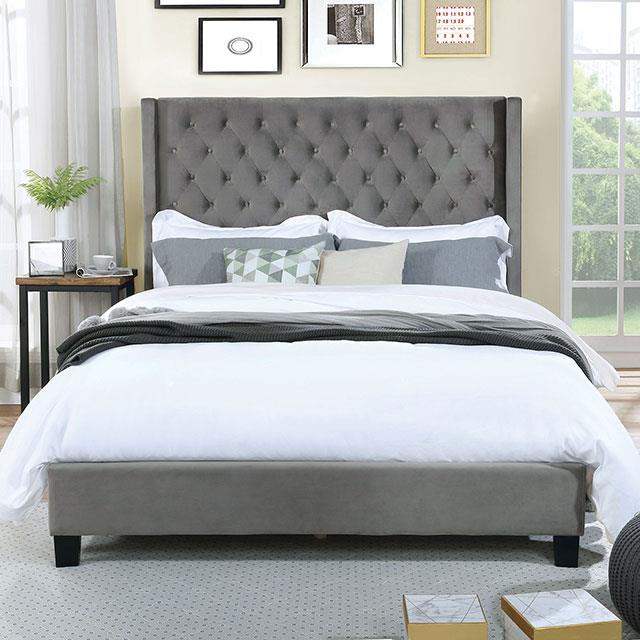  Furniture of America Ryleigh California King Upholstered Platform Bed CM7141GY-CK-BED IMAGE 1