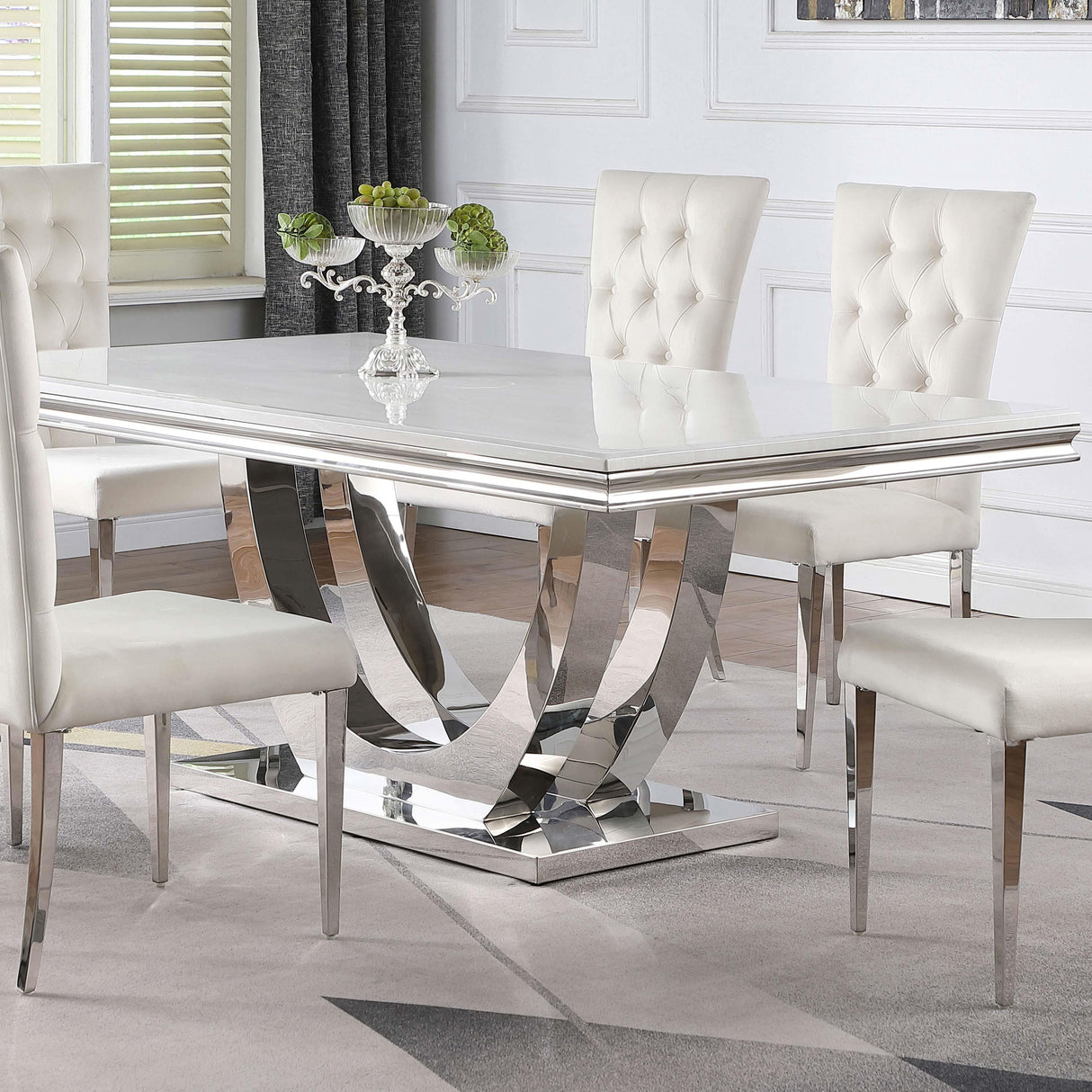  Coaster Furniture Kerwin 111101 Rectangular 71-inch Stone Top Dining Table - White IMAGE 4