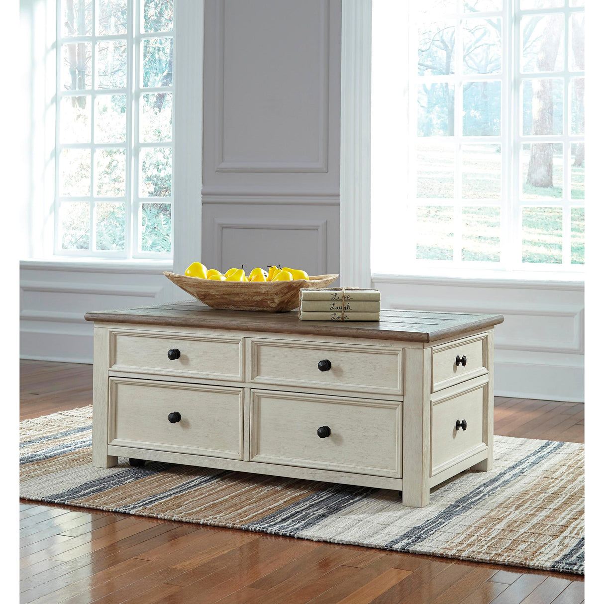  Signature Design by Ashley Bolanburg T637T4 Coffee Table and 2 Chairside End Tables with Console IMAGE 2