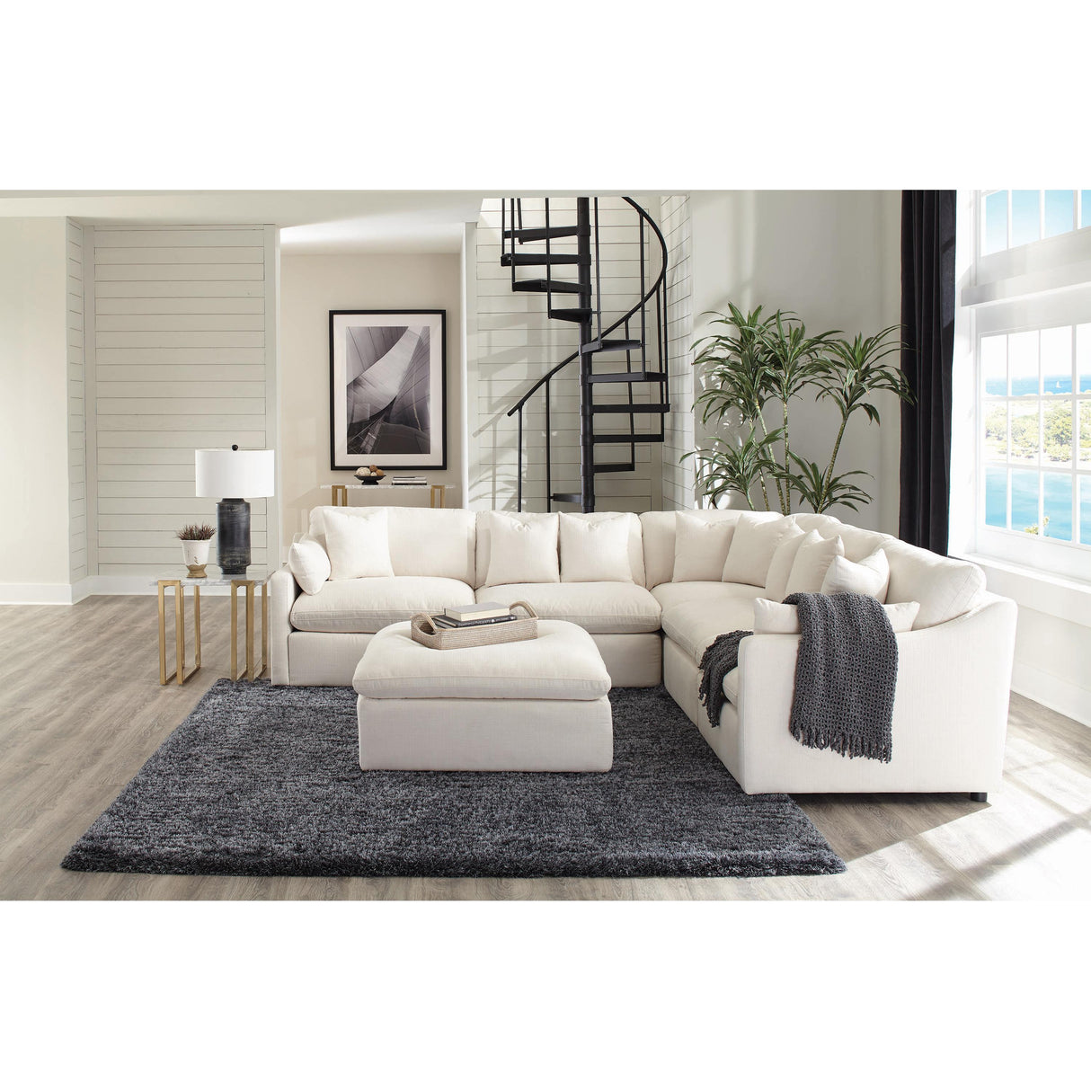  Coaster Furniture Hobson 551453 Square Upholstered Ottoman - Ivory IMAGE 6