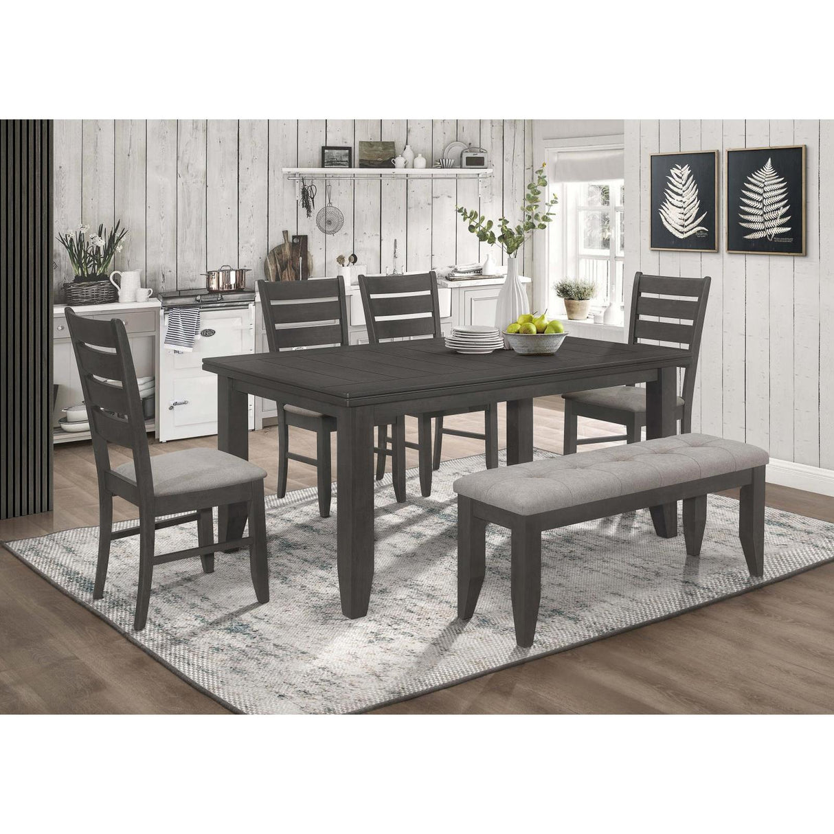  Coaster Furniture Dalila 102723GRY Fabric Upholstered Wood Dining Bench - Dark Grey IMAGE 6