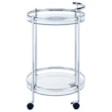  Coaster Furniture Chrissy 181367 Round Glass Shelf Metal Bar Cart - Chrome IMAGE 4