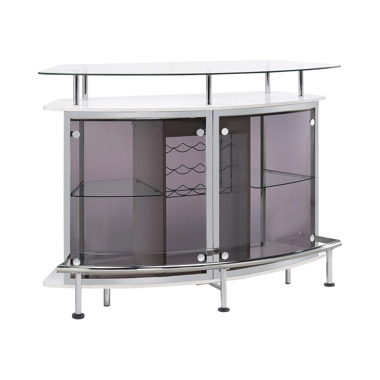  Coaster Furniture Gideon 182235 Curved Glass Top Home Bar Cabinet - White High Gloss IMAGE 1
