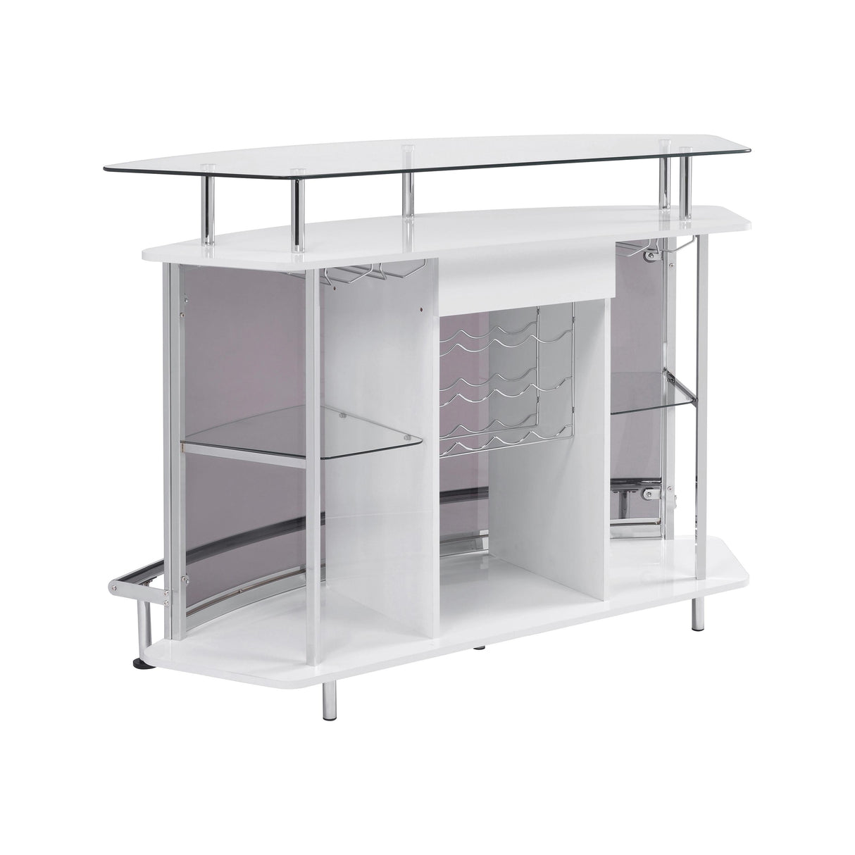  Coaster Furniture Gideon 182235 Curved Glass Top Home Bar Cabinet - White High Gloss IMAGE 2