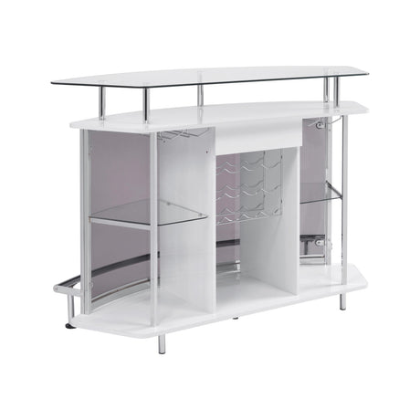  Coaster Furniture Gideon 182235 Curved Glass Top Home Bar Cabinet - White High Gloss IMAGE 2