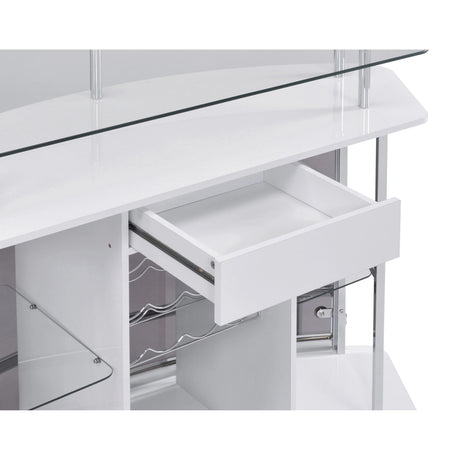  Coaster Furniture Gideon 182235 Curved Glass Top Home Bar Cabinet - White High Gloss IMAGE 3