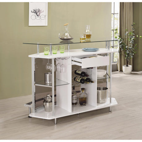  Coaster Furniture Gideon 182235 Curved Glass Top Home Bar Cabinet - White High Gloss IMAGE 5