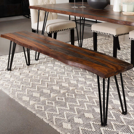  Coaster Furniture Neve 193863 Live Edge Wood Dining Bench Hairpin Legs - Grey Sheesham IMAGE 6