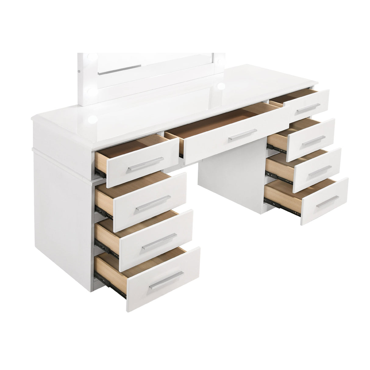 Coaster Furniture Felicity 203507 9-Drawer Vanity Table Lighted Mirror - Glossy White IMAGE 4