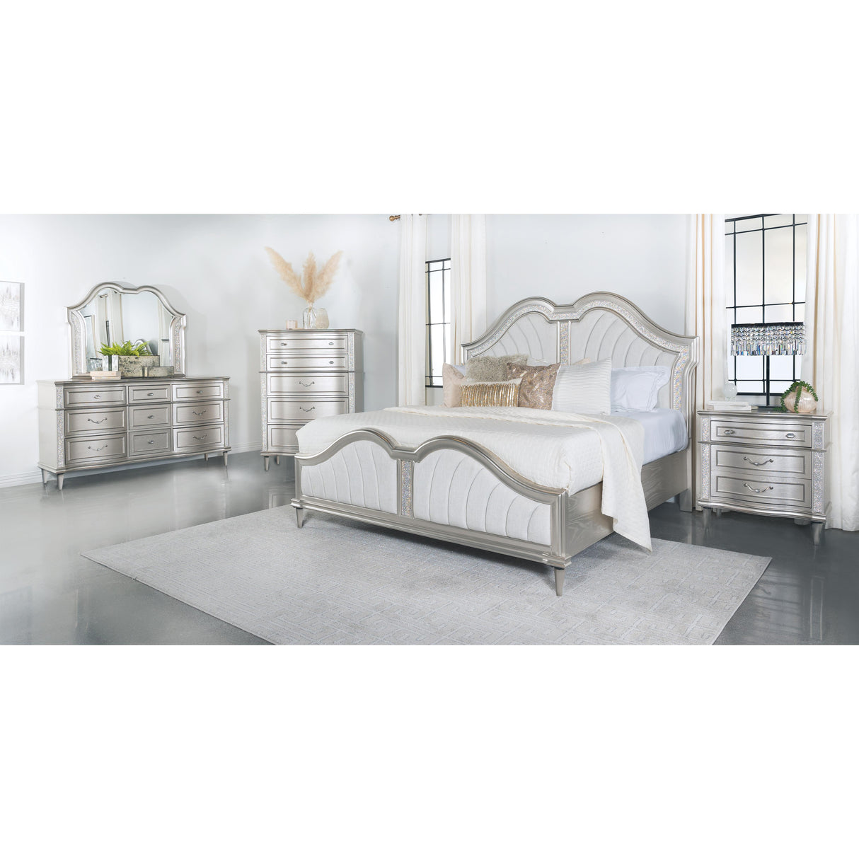  Coaster Furniture Evangeline 223391KE Wood Eastern King LED Panel Bed - Silver Oak IMAGE 2