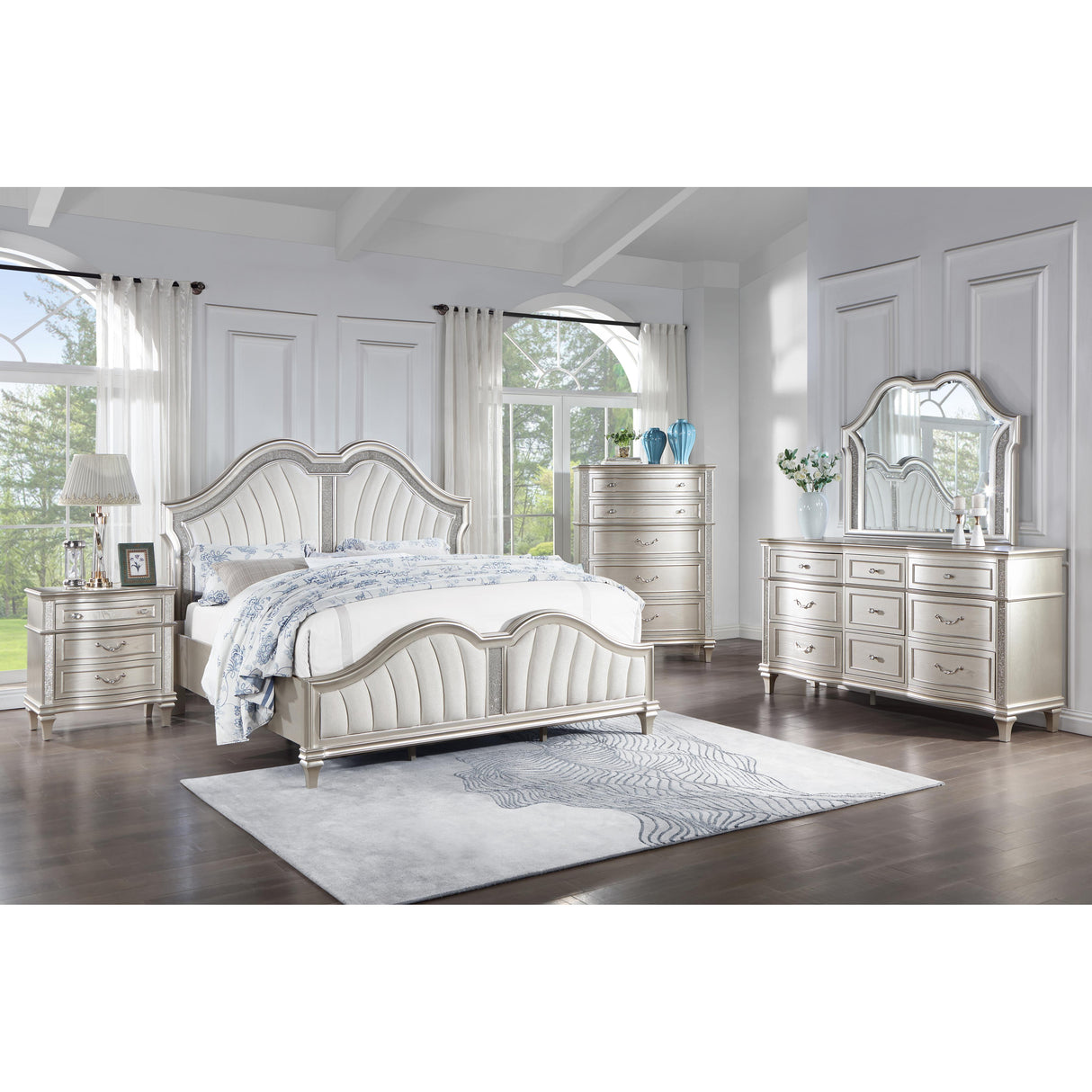  Coaster Furniture Evangeline 223391KE Wood Eastern King LED Panel Bed - Silver Oak IMAGE 7