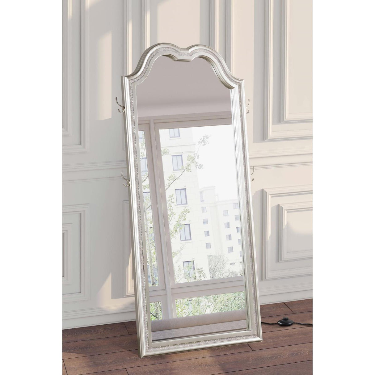  Coaster Furniture Evangeline 223400 Full Length LED Light Floor Mirror - Silver Oak IMAGE 2