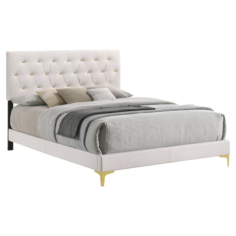  Coaster Furniture Kendall 224401KE Upholstered Eastern King Panel Bed - White IMAGE 1