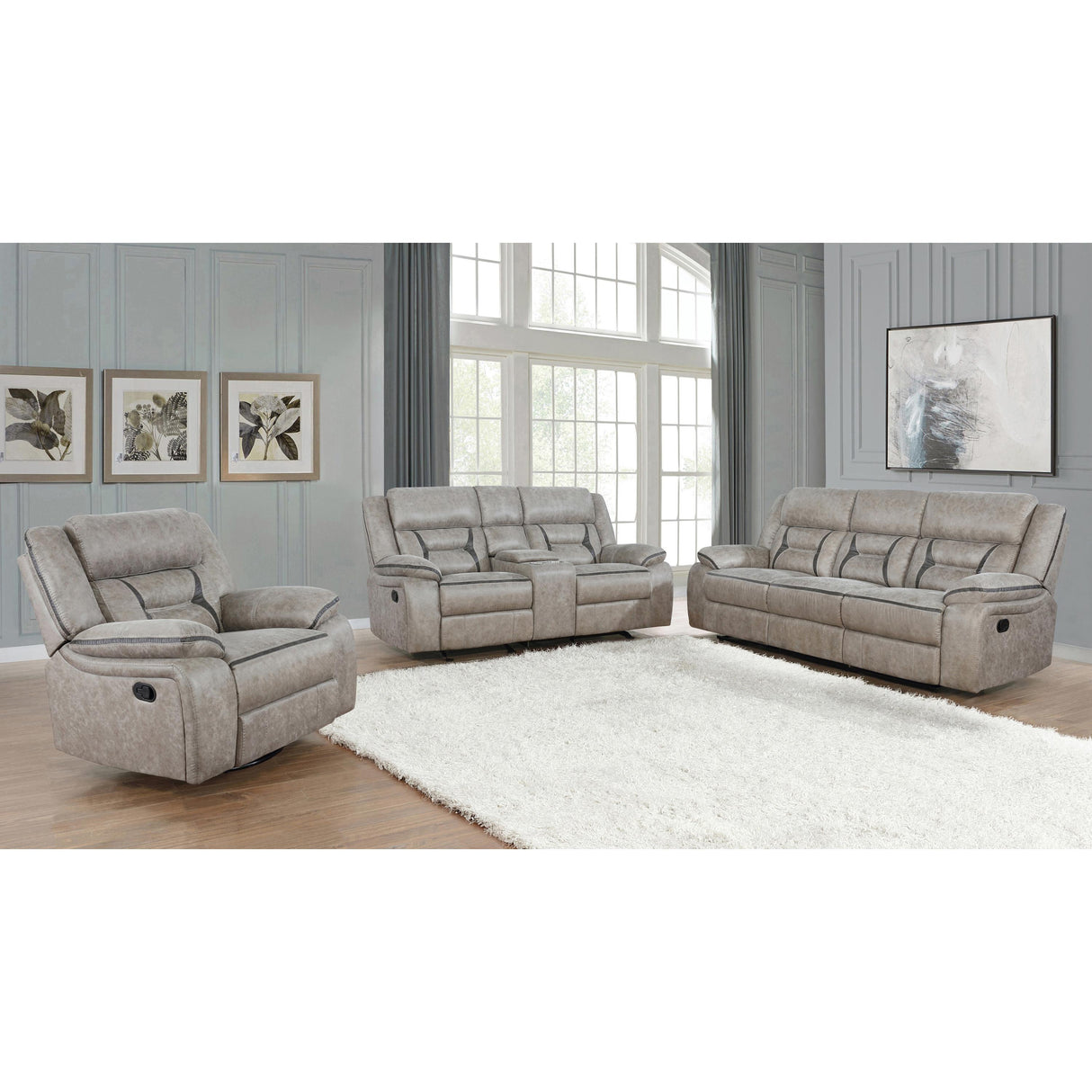  Coaster Furniture Greer 651353 Upholstered Swivel Glider Recliner Chair - Taupe IMAGE 2