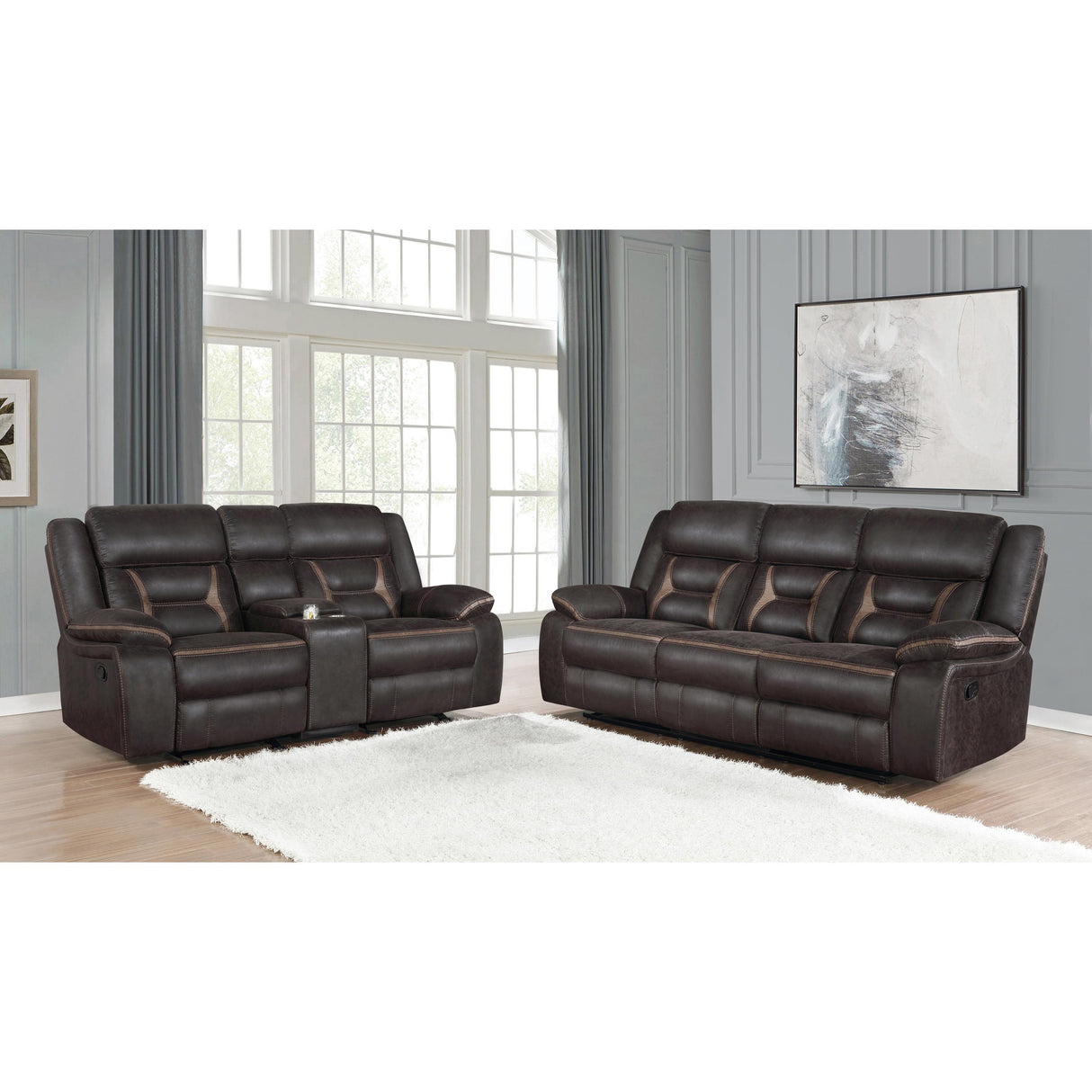  Coaster Furniture Greer 651355 Upholstered Motion Reclining Loveseat - Brown IMAGE 3