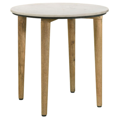  Coaster Furniture Aldis 703717 Round Marble Top Side End Table - White and Natural IMAGE 1