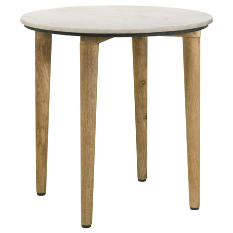  Coaster Furniture Aldis 703717 Round Marble Top Side End Table - White and Natural IMAGE 1