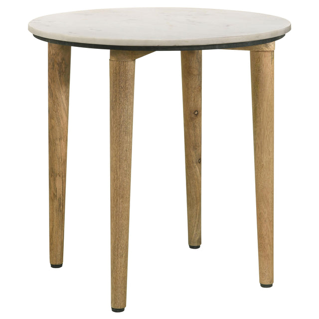  Coaster Furniture Aldis 703717 Round Marble Top Side End Table - White and Natural IMAGE 1
