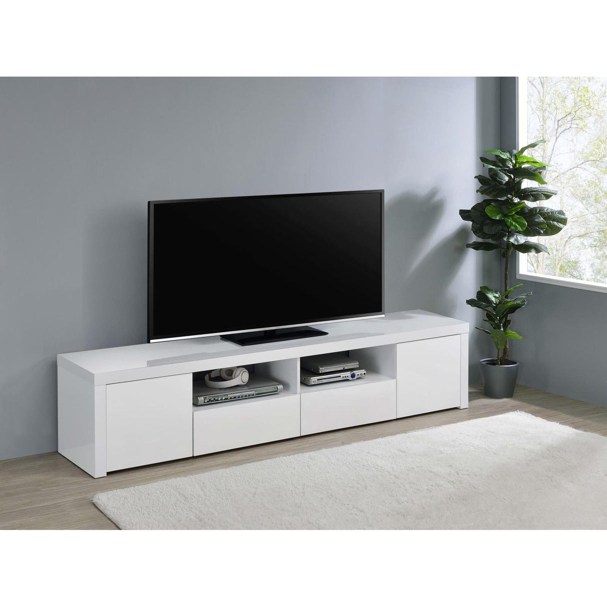  Coaster Furniture Jude 704262 2-door Engineered Wood 79" TV Stand - High Gloss White IMAGE 2