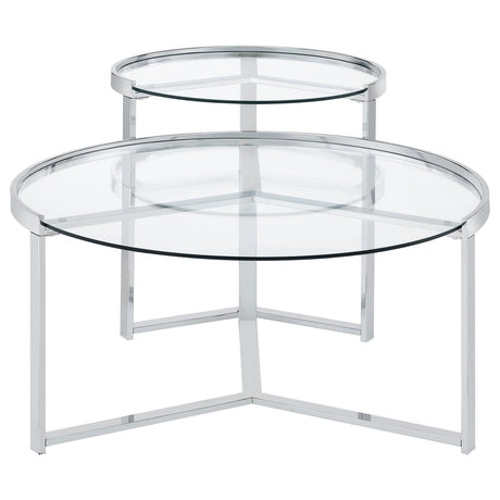  Coaster Furniture Delia 708400 2-Piece Round Glass Top Nesting Coffee Table - Chrome IMAGE 3