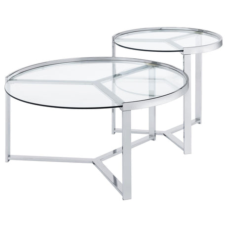  Coaster Furniture Delia 708400 2-Piece Round Glass Top Nesting Coffee Table - Chrome IMAGE 4