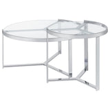  Coaster Furniture Delia 708400 2-Piece Round Glass Top Nesting Coffee Table - Chrome IMAGE 6