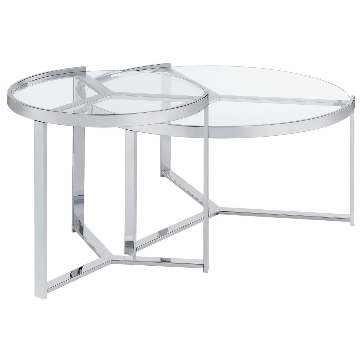  Coaster Furniture Delia 708400 2-Piece Round Glass Top Nesting Coffee Table - Chrome IMAGE 8
