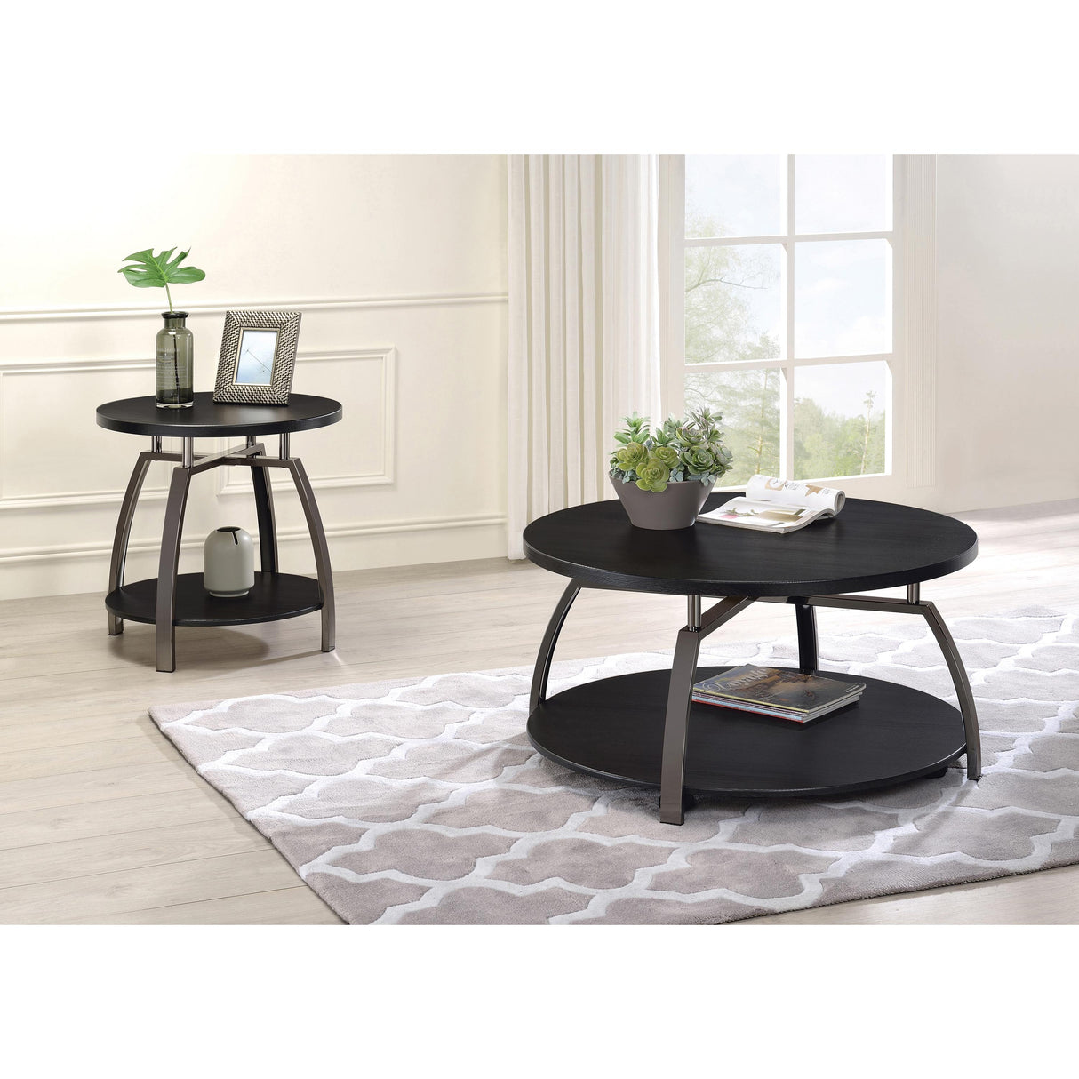  Coaster Furniture Dacre 722208 Round Engineered Wood Top Coffee Table - Dark Charcoal IMAGE 2