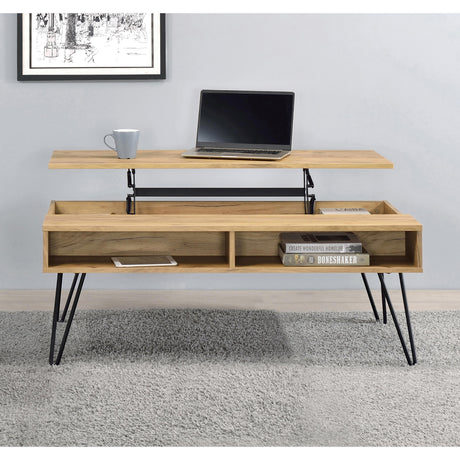  Coaster Furniture Fanning 723368 Engineered Wood Lift Top Coffee Table - Golden Oak IMAGE 3