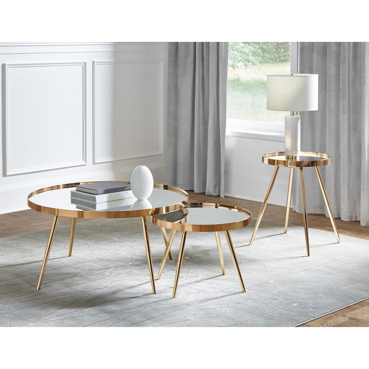  Coaster Furniture Kaelyn 723917 Round Mirror - Top End Side Table - Gold IMAGE 2