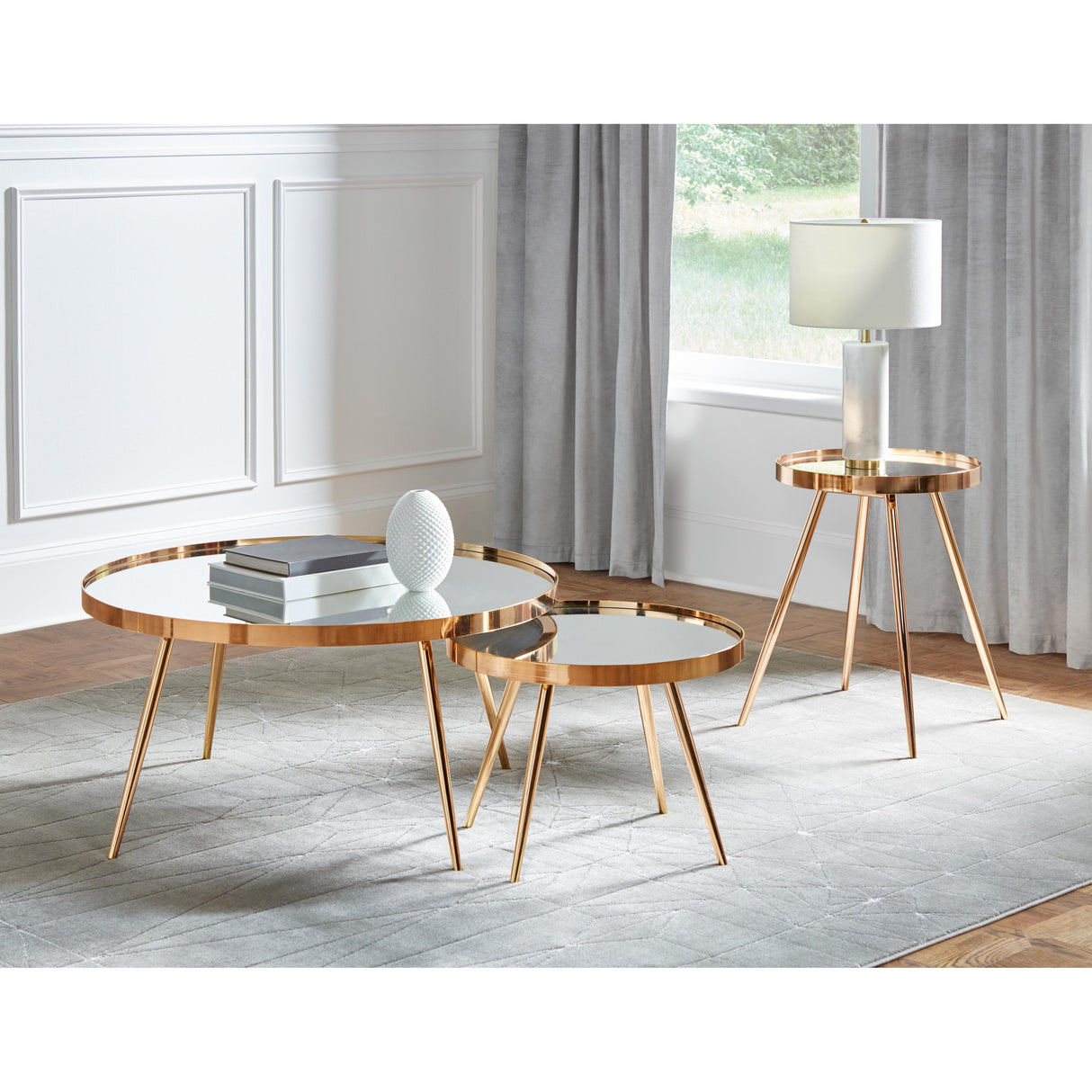  Coaster Furniture Kaelyn 723918 2-piece Round Mirror Top - Nesting Coffee Table Gold IMAGE 2