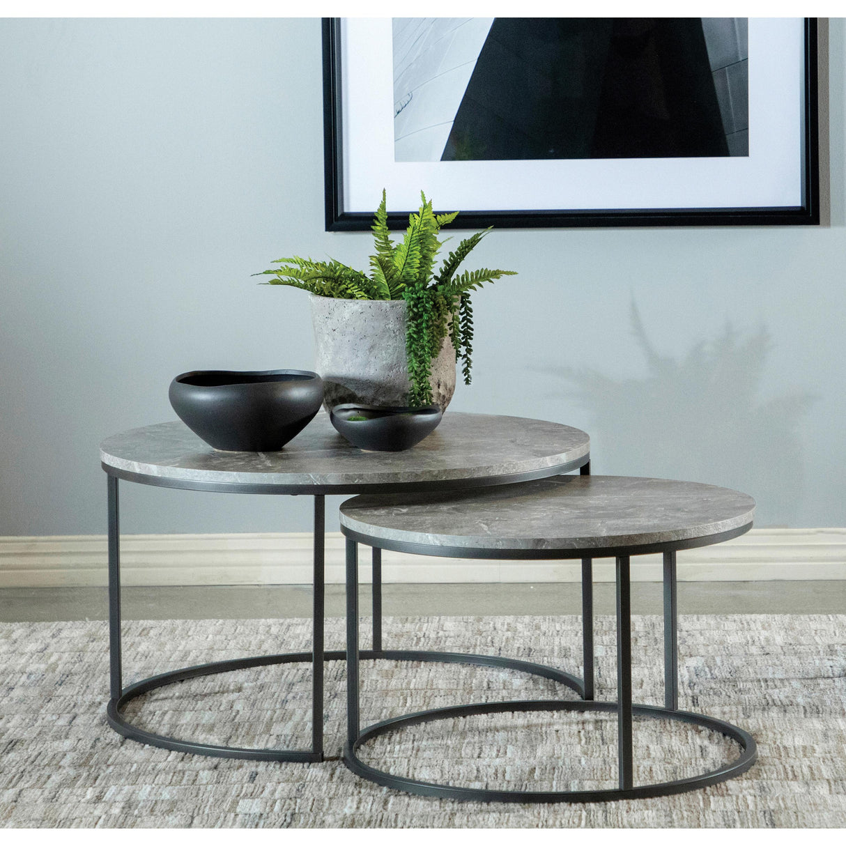  Coaster Furniture Lainey 736028 2-piece Round Faux Marble Nesting Coffee Table - Grey IMAGE 2