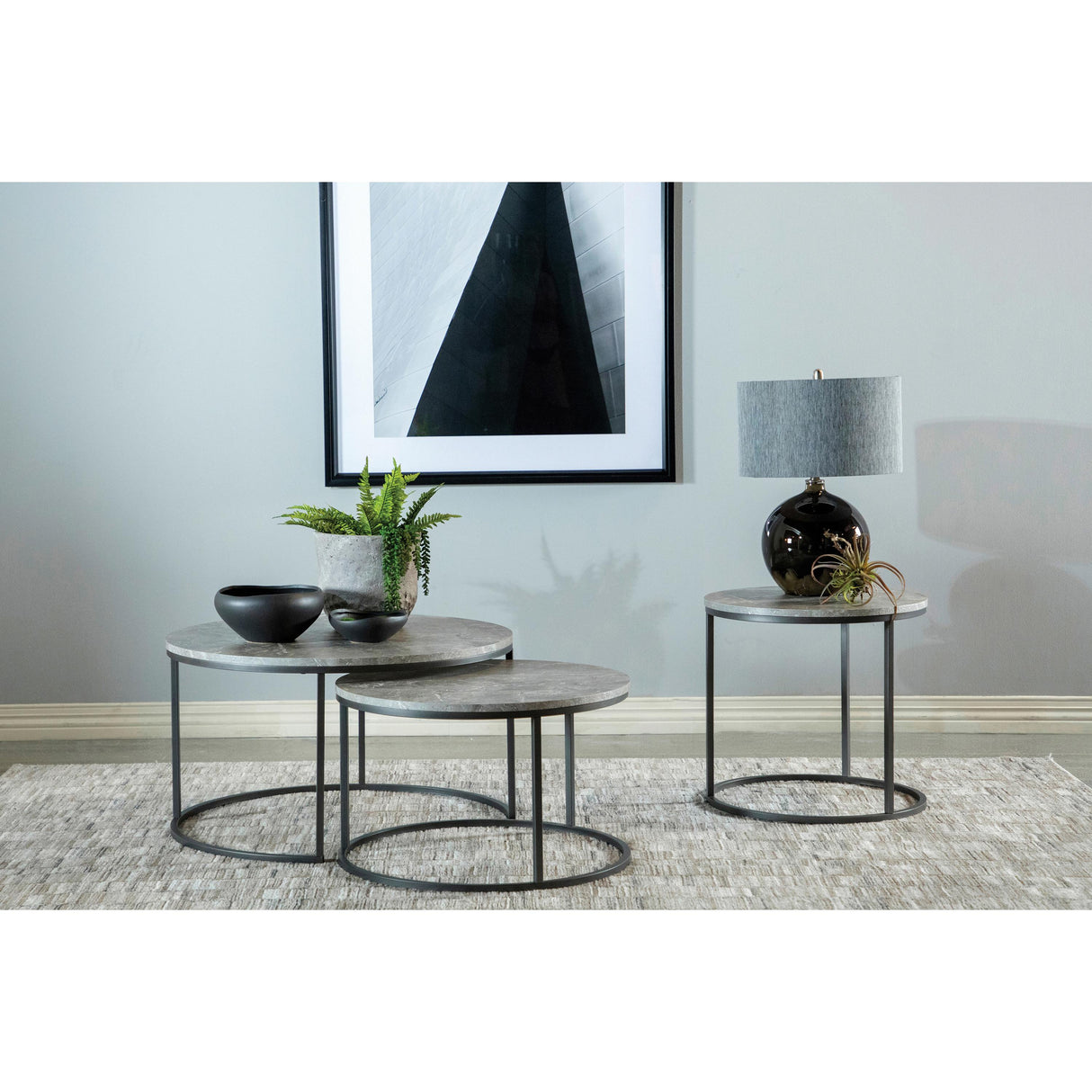  Coaster Furniture Lainey 736028 2-piece Round Faux Marble Nesting Coffee Table - Grey IMAGE 4