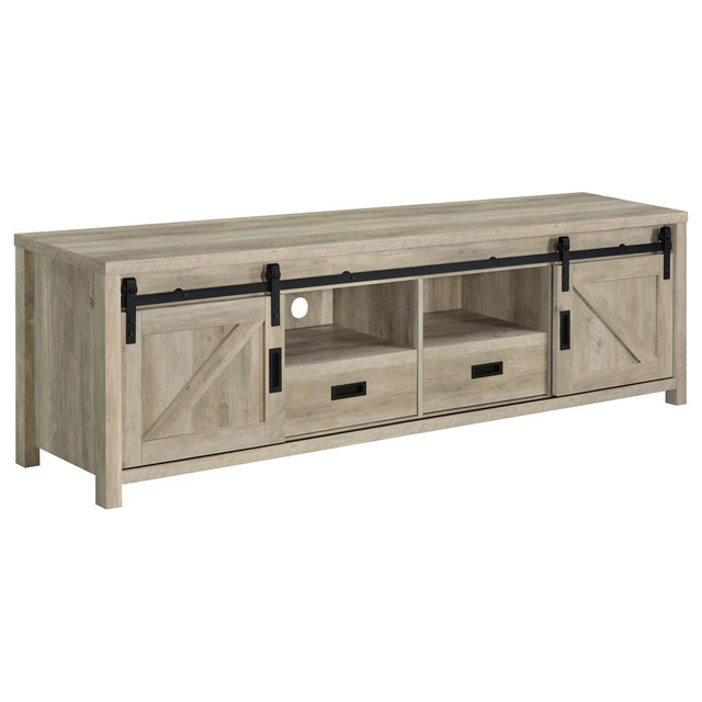  Coaster Furniture Madra 736263 2-door Engineered Wood 79" TV Stand - Distressed Pine IMAGE 1
