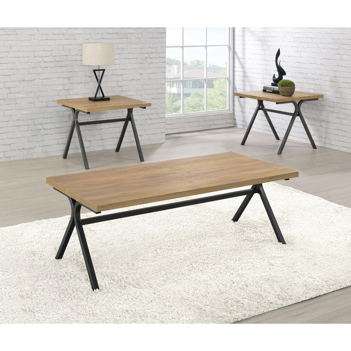  Coaster Furniture Colmar 753424 3-piece Engineered Wood Coffee Table Set - Golden Oak IMAGE 1