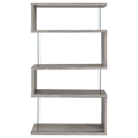  Coaster Furniture Emelle 802340 63-inch 4-shelf Glass Panel Bookshelf - Grey Driftwood IMAGE 2
