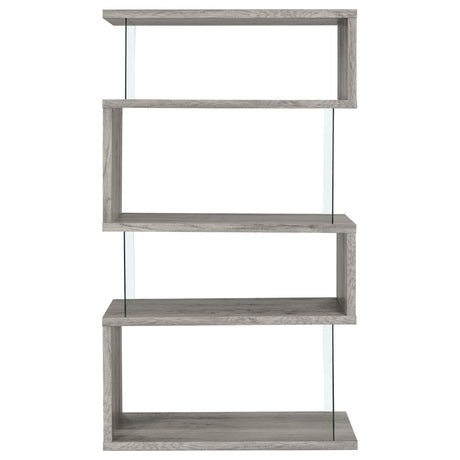  Coaster Furniture Emelle 802340 63-inch 4-shelf Glass Panel Bookshelf - Grey Driftwood IMAGE 5