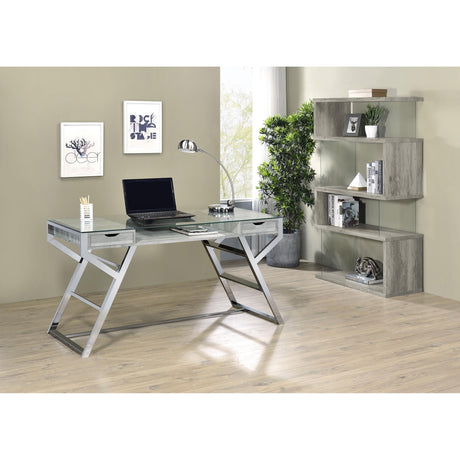 Coaster Furniture Emelle 802340 63-inch 4-shelf Glass Panel Bookshelf - Grey Driftwood IMAGE 8