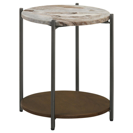  Coaster Furniture Noemie 931204 Round Marble Top Accent Side Table - White and Gunmetal IMAGE 1
