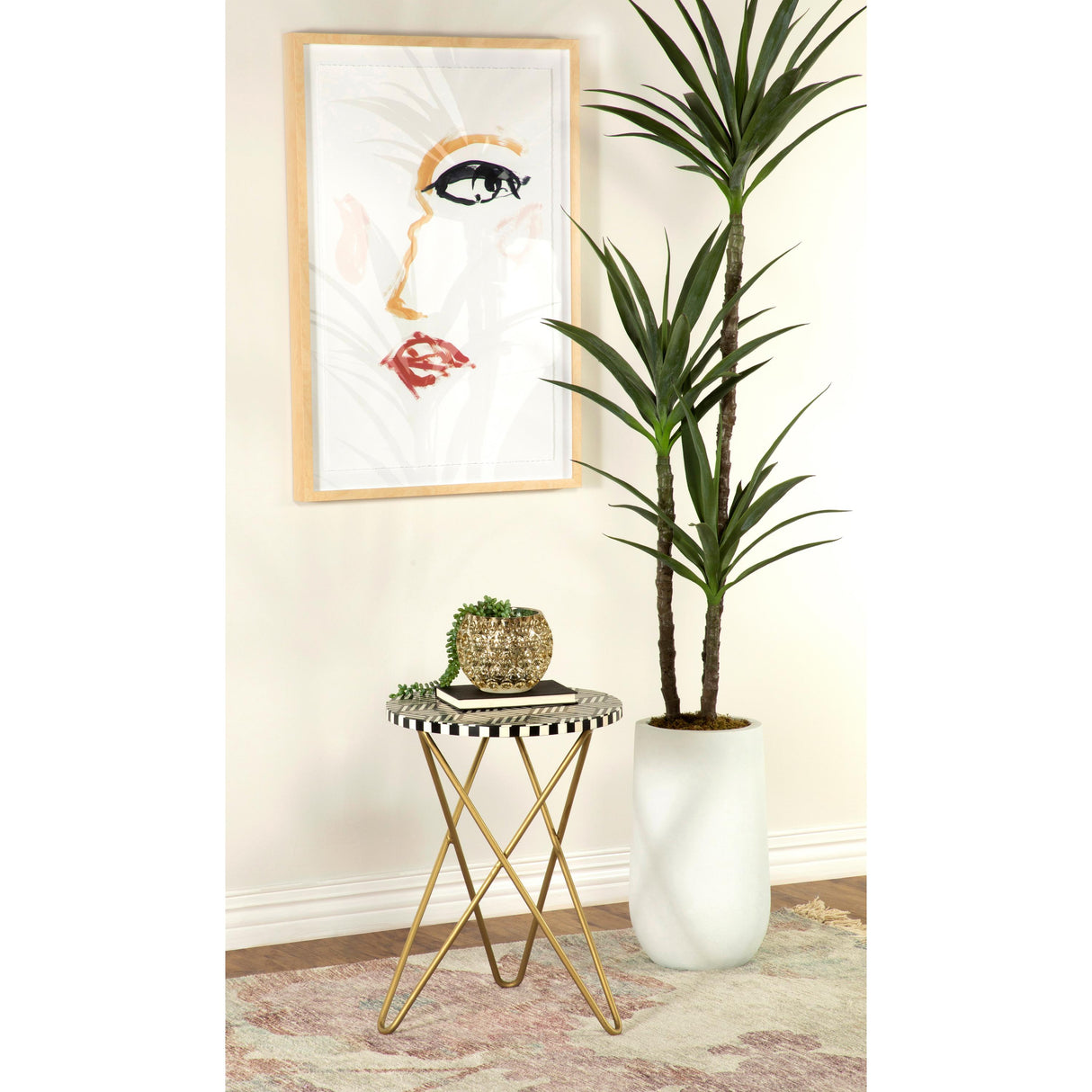  Coaster Furniture Xenia 935878 Round Bone Inlay Accent Side Table - White and Gold IMAGE 2