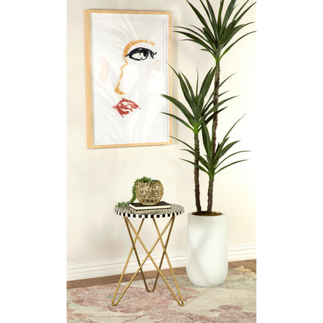  Coaster Furniture Xenia 935878 Round Bone Inlay Accent Side Table - White and Gold IMAGE 2