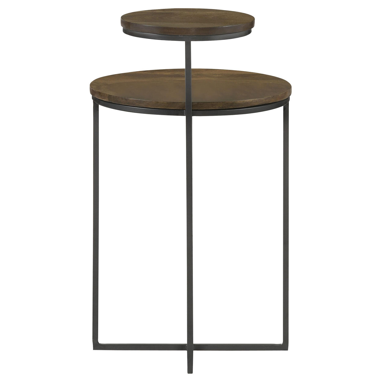  Coaster Furniture Yael 935980 Round Mango Wood Accent Side Table - Natural and Gunmetal IMAGE 2