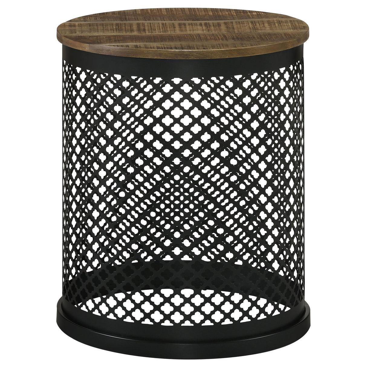  Coaster Furniture Aurora 935990 Round Drum Base Accent Side Table - Natural and Black IMAGE 1
