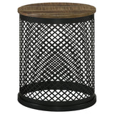  Coaster Furniture Aurora 935990 Round Drum Base Accent Side Table - Natural and Black IMAGE 1