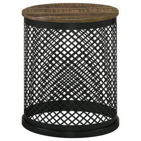  Coaster Furniture Aurora 935990 Round Drum Base Accent Side Table - Natural and Black IMAGE 1