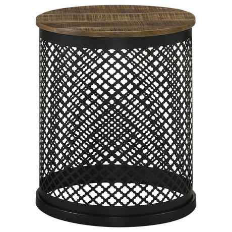  Coaster Furniture Aurora 935990 Round Drum Base Accent Side Table - Natural and Black IMAGE 1