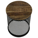 Coaster Furniture Aurora 935990 Round Drum Base Accent Side Table - Natural and Black IMAGE 2